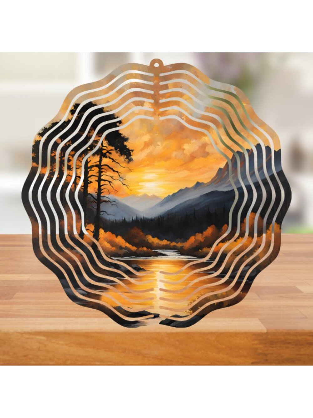 Mountain Sunset Wind Spinner 10" Metal Brown Serenity Outdoor Garden Yard Decor